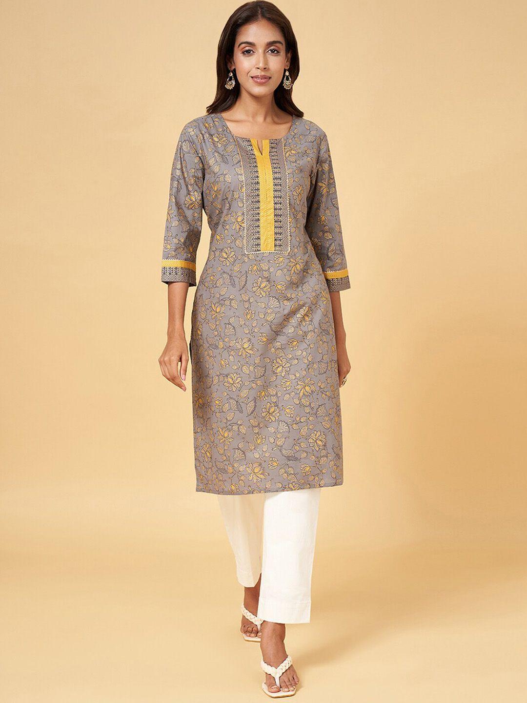 rangmanch by pantaloons floral printed notched neck gotta patti cotton kurta