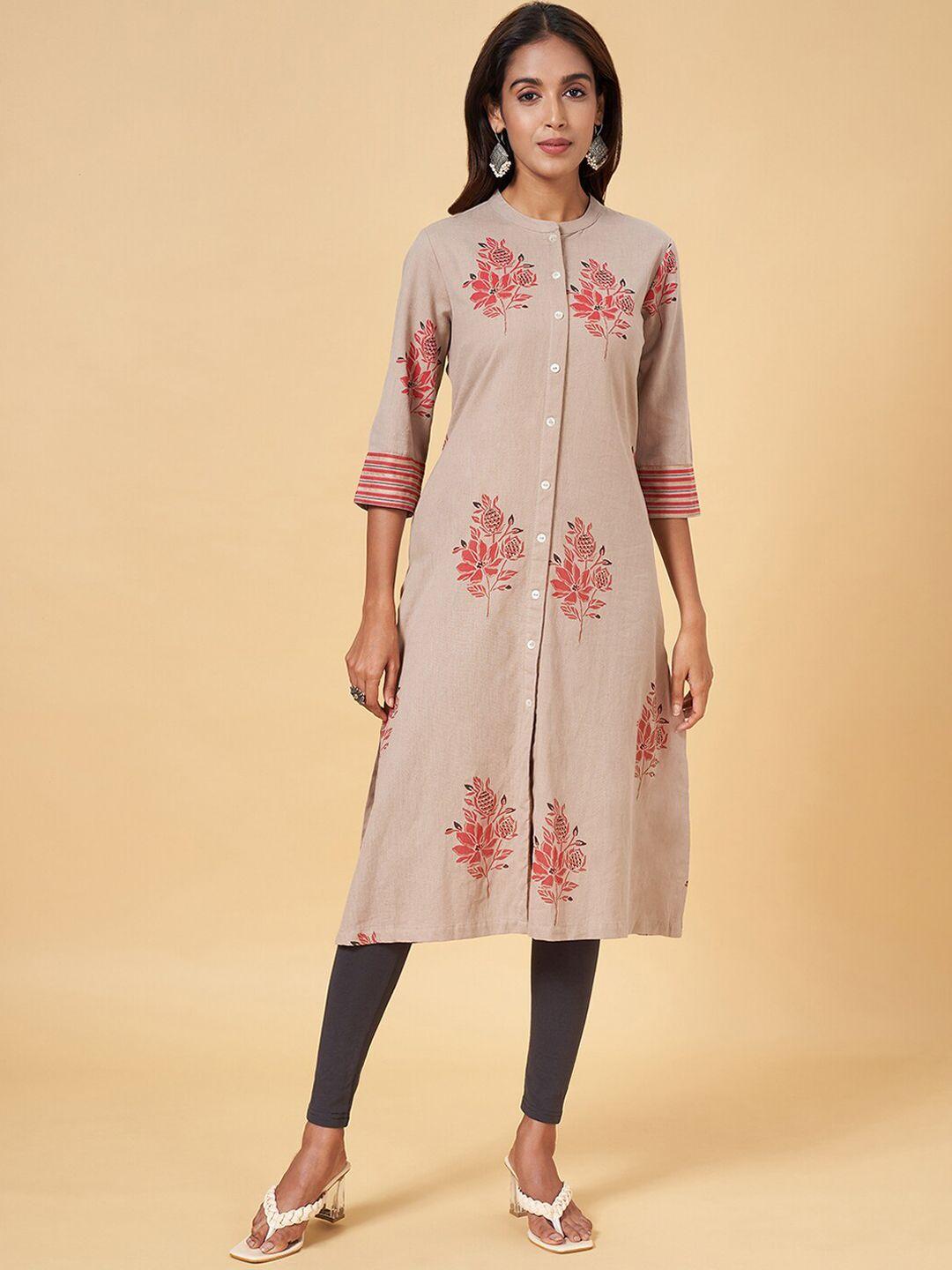 rangmanch by pantaloons floral printed panelled cotton kurta