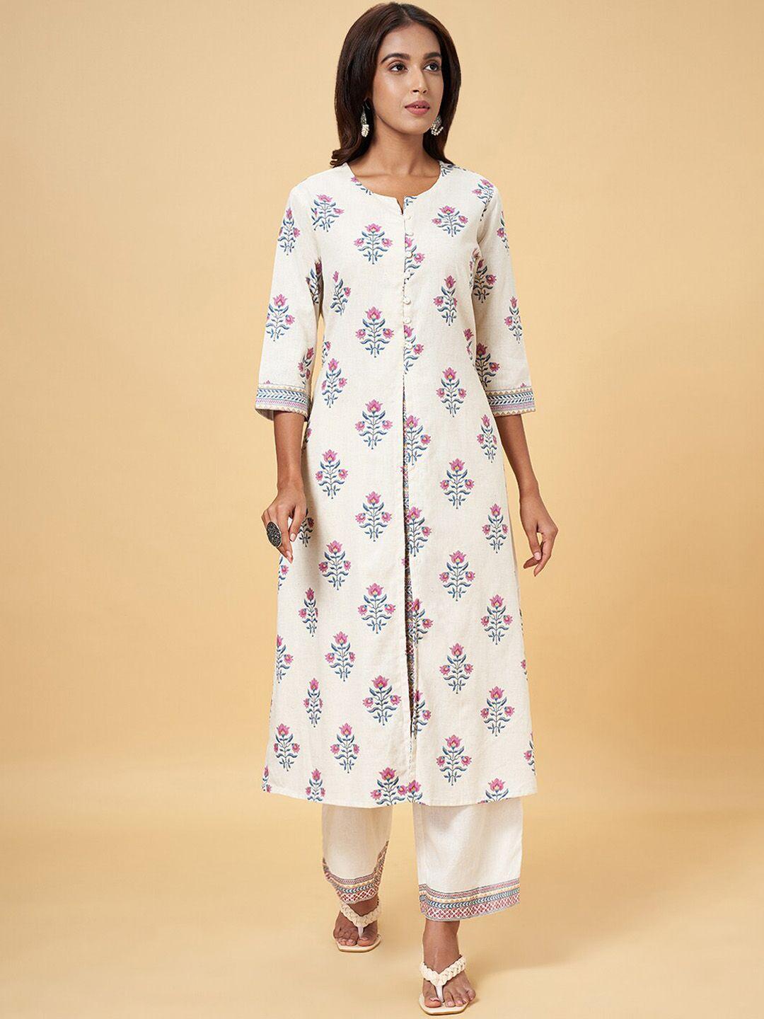 rangmanch by pantaloons floral printed pure cotton a-line kurta