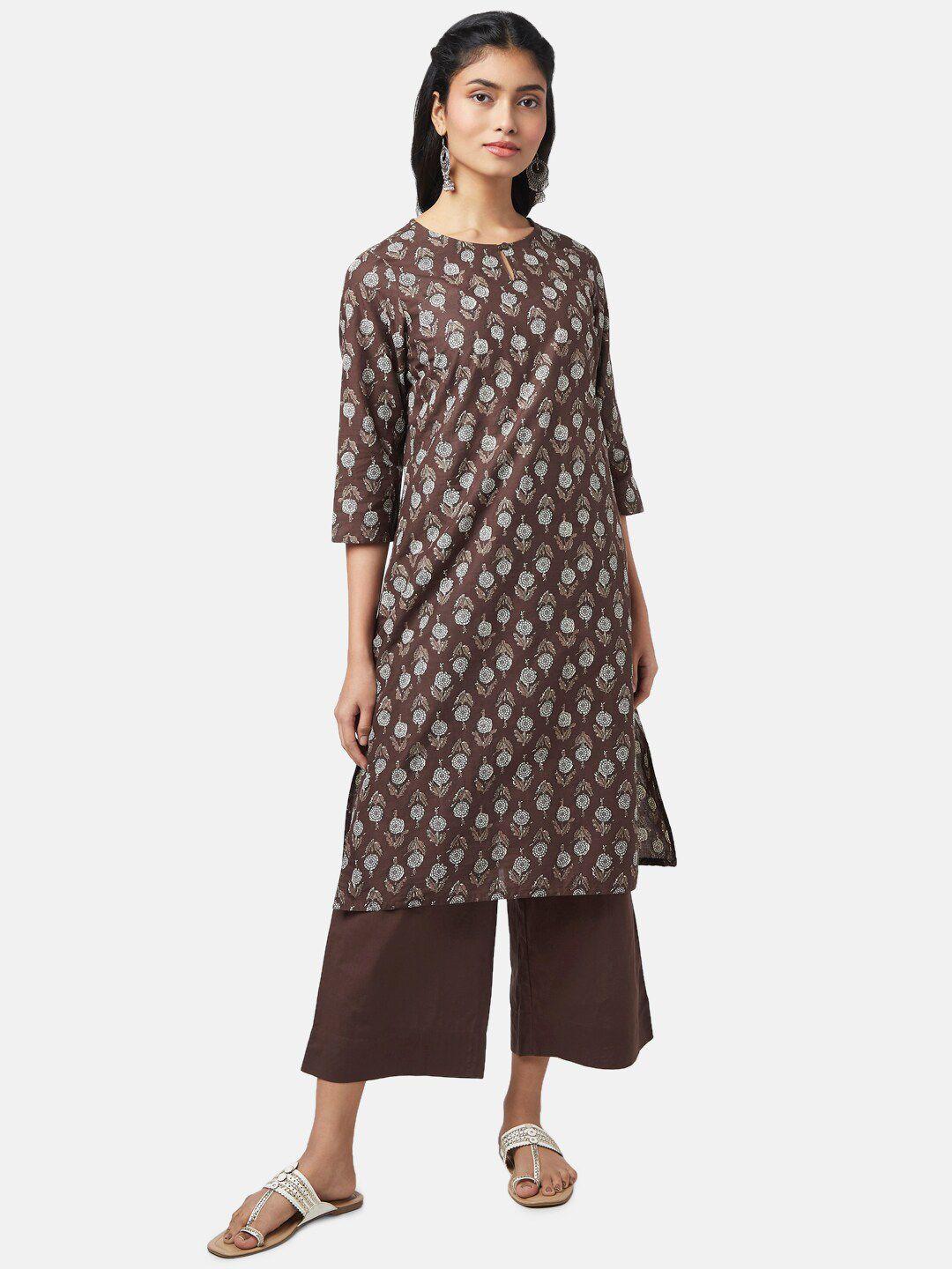 rangmanch by pantaloons floral printed pure cotton kurta with trousers