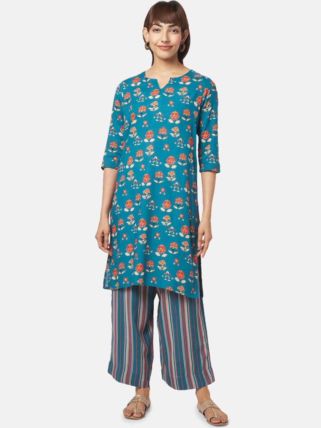 rangmanch by pantaloons floral printed round neck kurta with palazzos