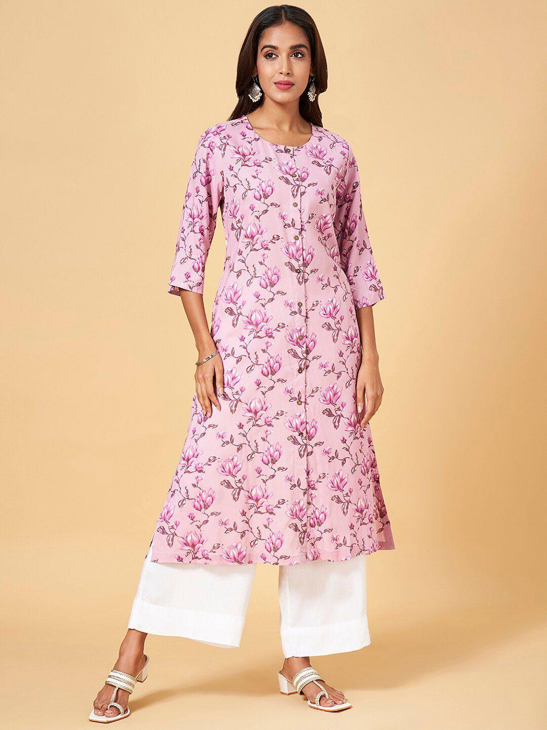 rangmanch by pantaloons floral printed round neck straight kurta