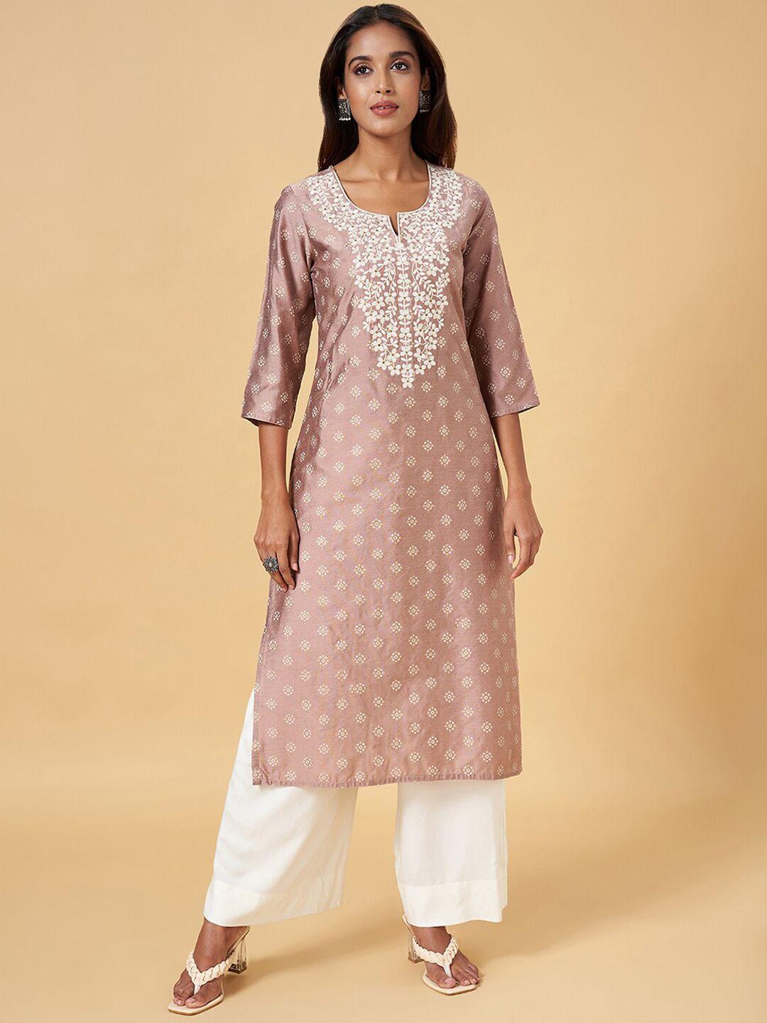 rangmanch by pantaloons floral printed thread work straight kurta