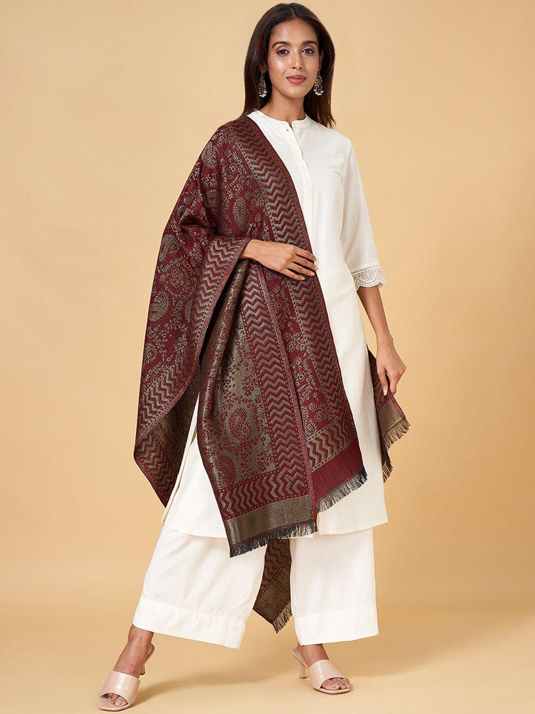 rangmanch by pantaloons floral woven design acrylic shawl