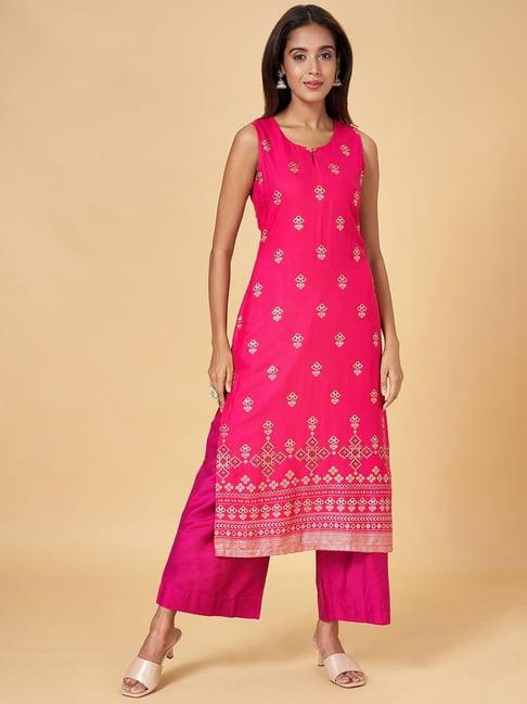 rangmanch by pantaloons fuchsia printed straight kurta