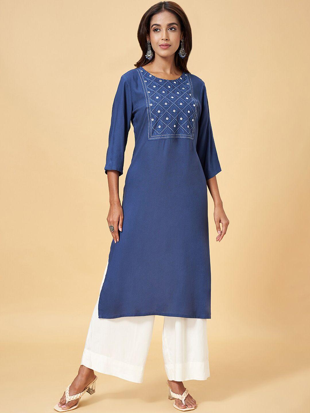 rangmanch by pantaloons geometric embroidered straight kurta