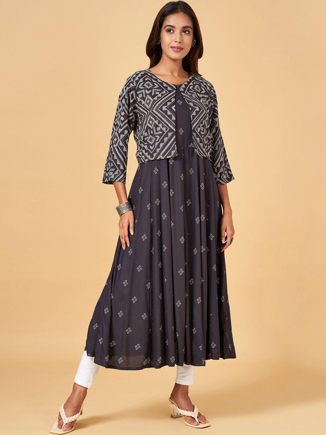 rangmanch by pantaloons geometric printed anarkali kurta