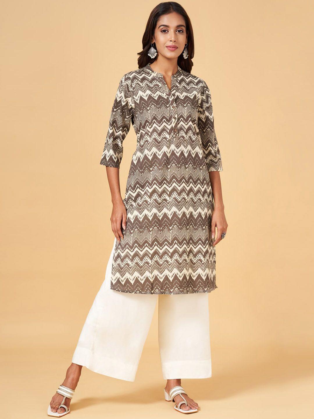 rangmanch by pantaloons geometric printed mandarin collar straight kurta