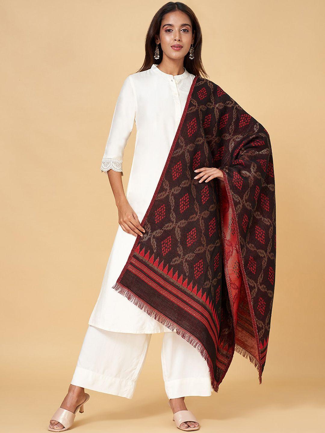 rangmanch by pantaloons geometric woven design pure acrylic shawl