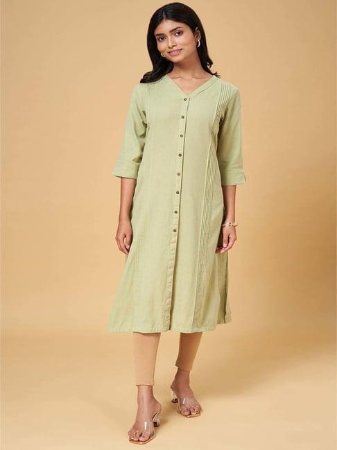 rangmanch by pantaloons green a line kurta