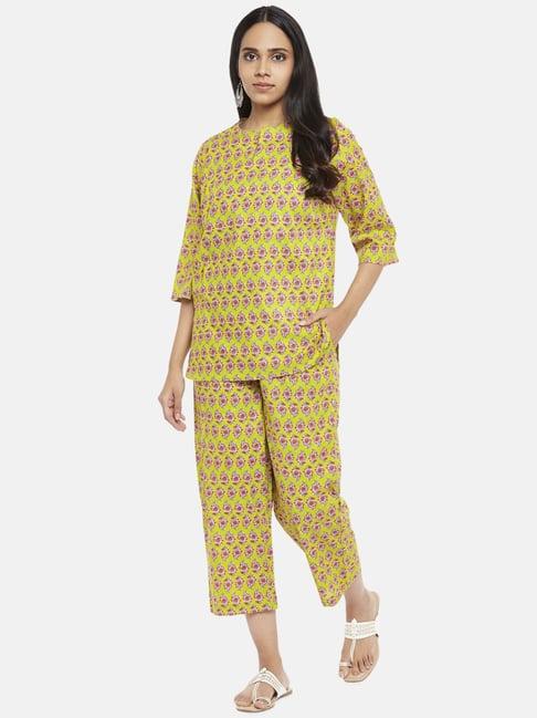 rangmanch by pantaloons green cotton printed top pyjama set