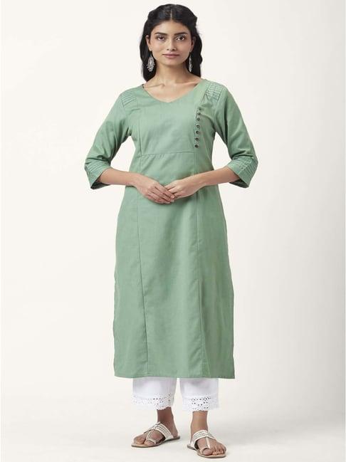 rangmanch by pantaloons green cotton straight kurta