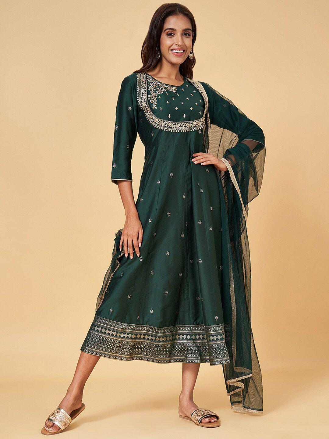 rangmanch by pantaloons green ethnic motifs print maxi dress