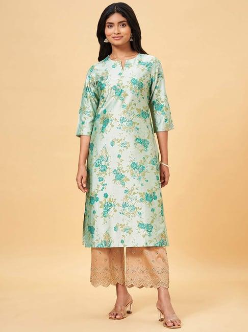 rangmanch by pantaloons green floral print straight kurta