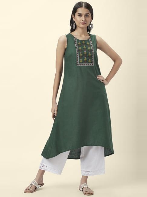 rangmanch by pantaloons green high low kurta