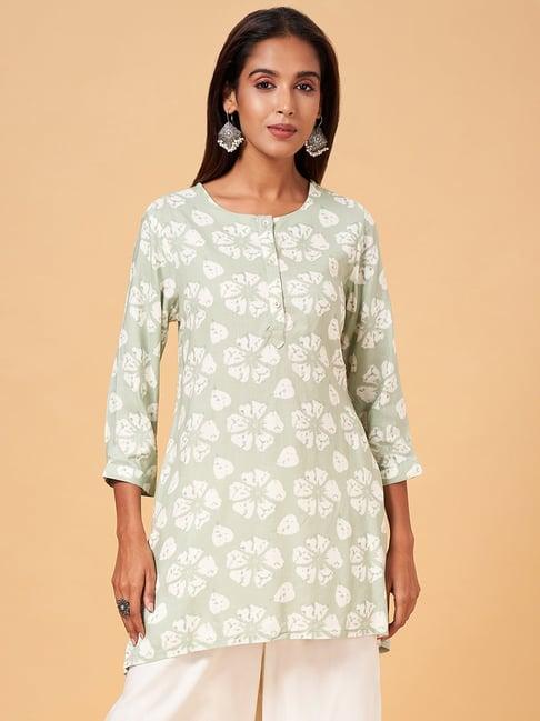 rangmanch by pantaloons green printed high low short kurti