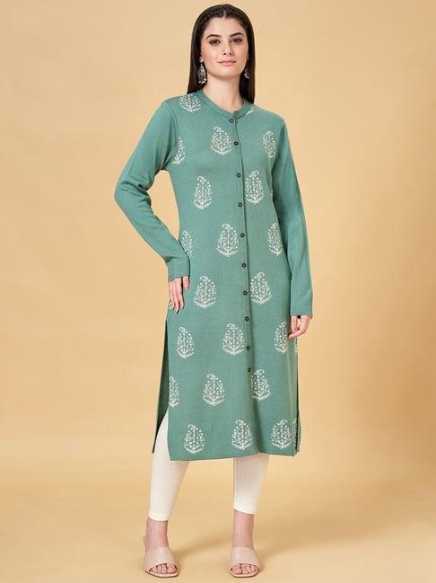 rangmanch by pantaloons green printed straight kurta