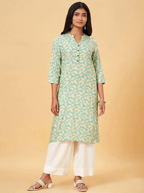 rangmanch by pantaloons green printed straight kurta