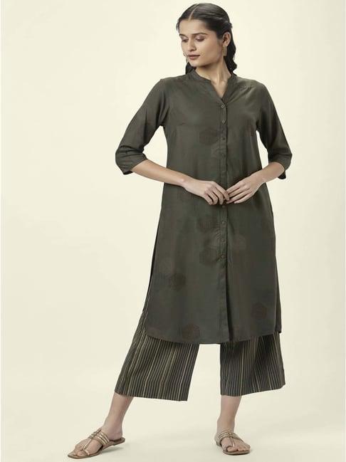 rangmanch by pantaloons grey printed kurta palazzo set