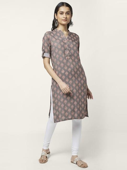 rangmanch by pantaloons grey printed straight kurta