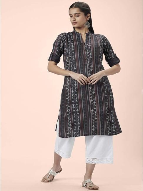 rangmanch by pantaloons grey printed straight kurta