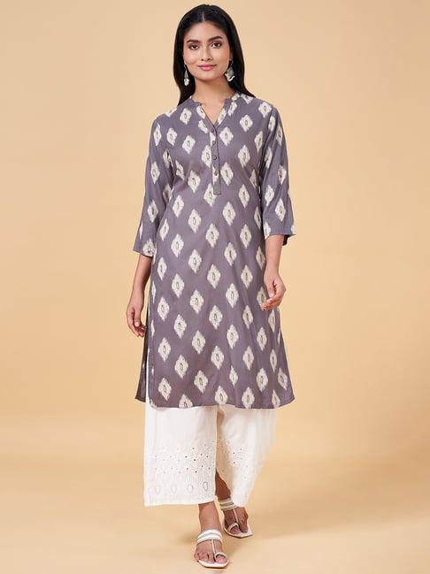 rangmanch by pantaloons grey printed straight kurta