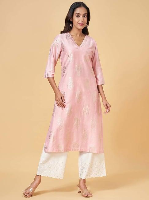 rangmanch by pantaloons impatiens pink floral print straight kurta