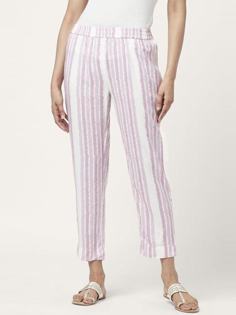 rangmanch by pantaloons lilac & white striped pants