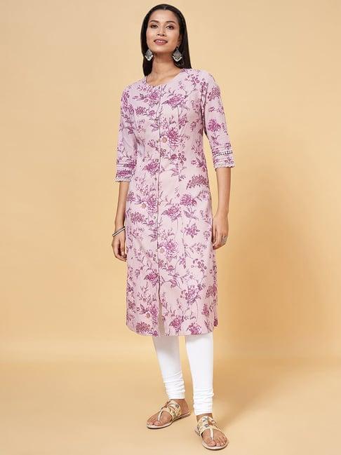 rangmanch by pantaloons lilac cotton floral print straight kurta