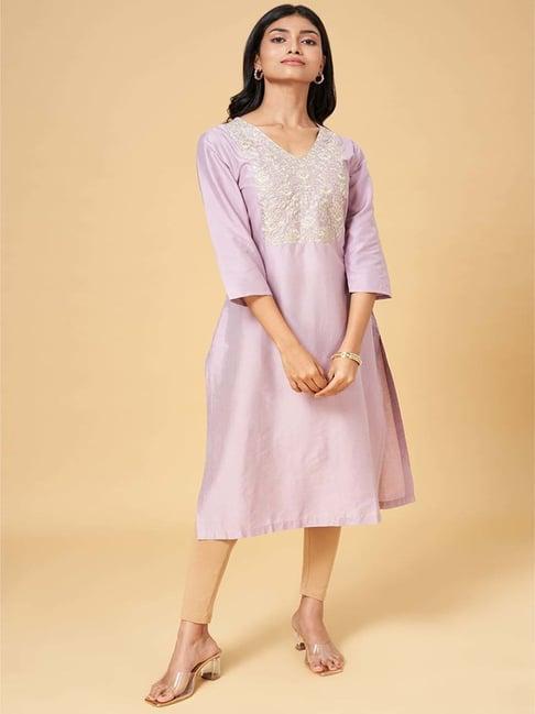 rangmanch by pantaloons lilac embroidered straight kurta