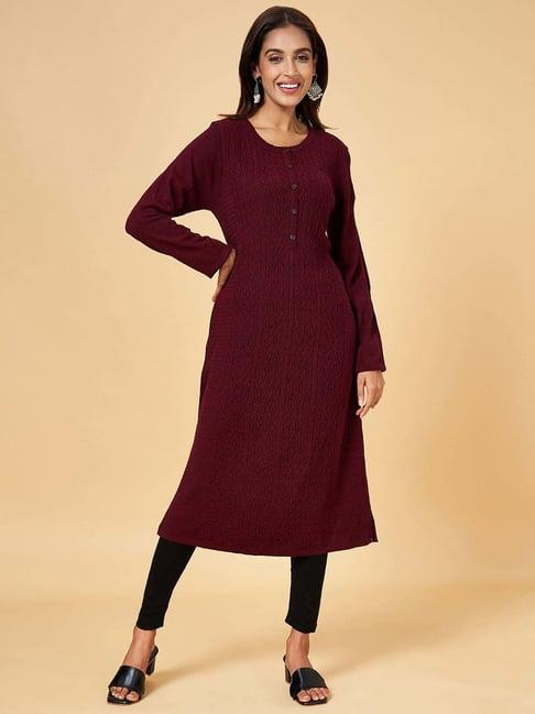 rangmanch by pantaloons maroon a line kurta