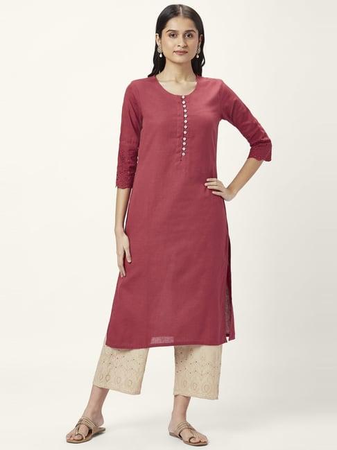 rangmanch by pantaloons maroon cotton straight kurta