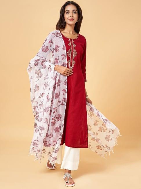 rangmanch by pantaloons maroon cotton woven pattern dupatta