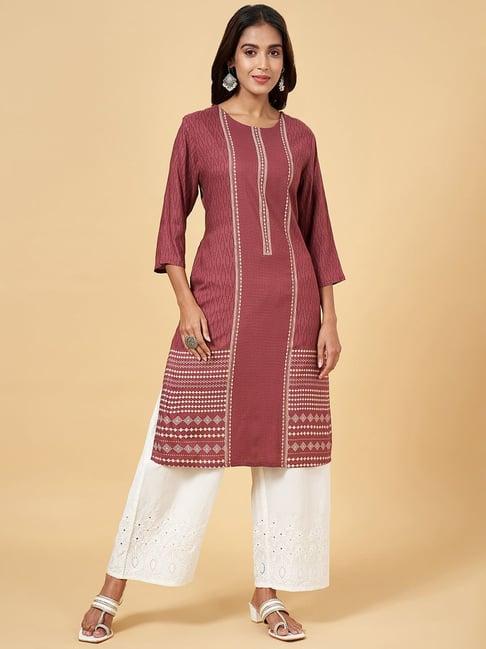 rangmanch by pantaloons maroon printed straight kurta