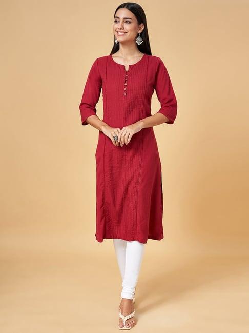 rangmanch by pantaloons maroon straight kurta