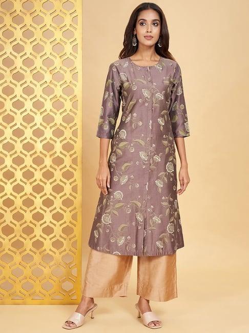 rangmanch by pantaloons mauve floral print a line kurta