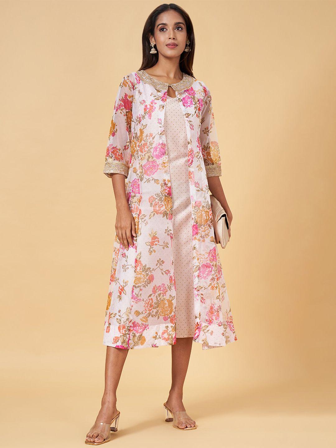 rangmanch by pantaloons mauve floral print a-line midi dress