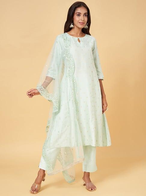 rangmanch by pantaloons mint green printed kurta pant set with dupatta