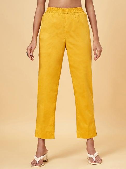 rangmanch by pantaloons mustard cotton pants