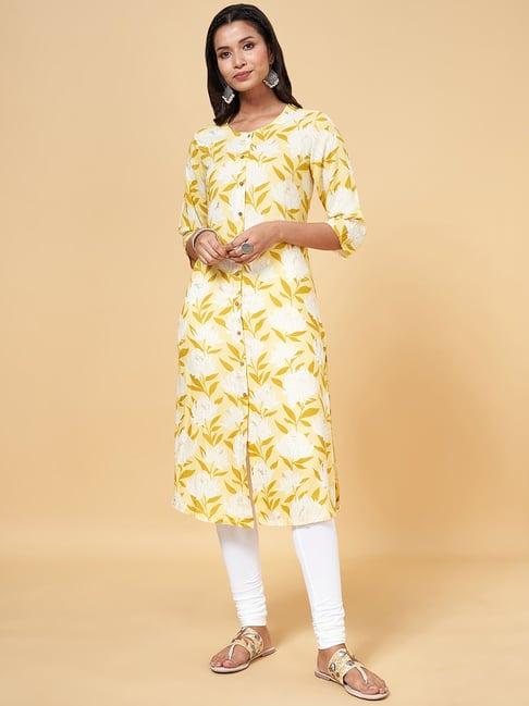 rangmanch by pantaloons mustard floral print straight kurta