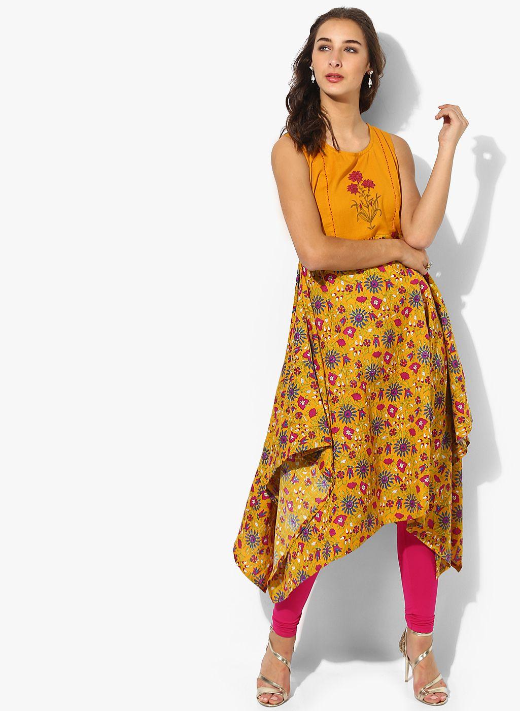 rangmanch by pantaloons mustard yellow printed kurta