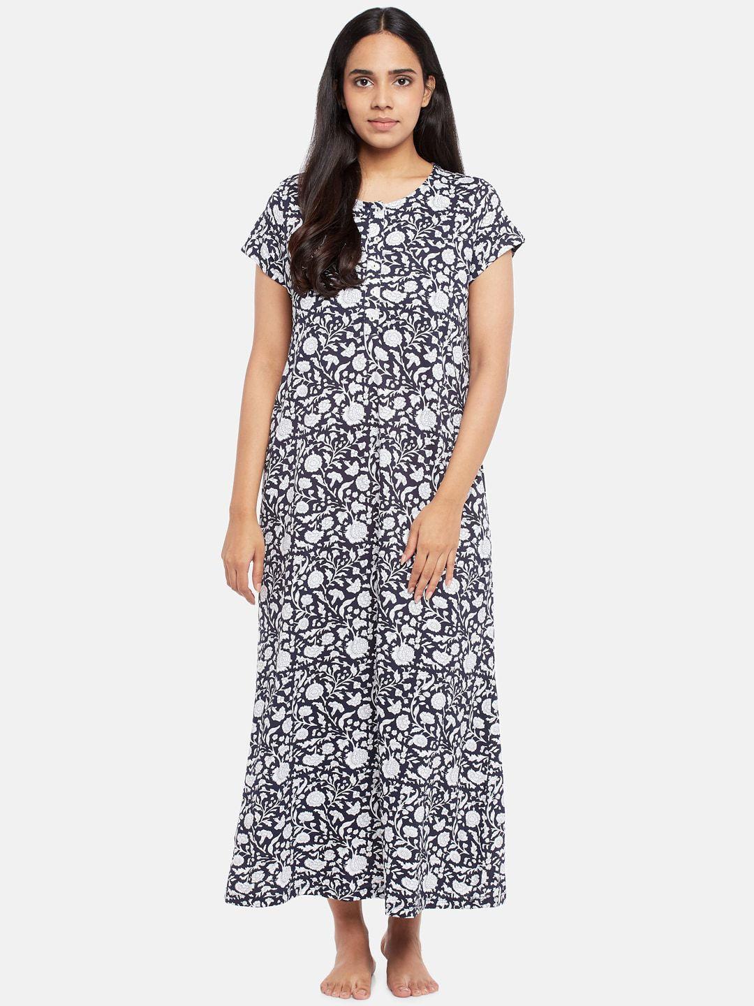 rangmanch by pantaloons navy blue printed maxi nightdress