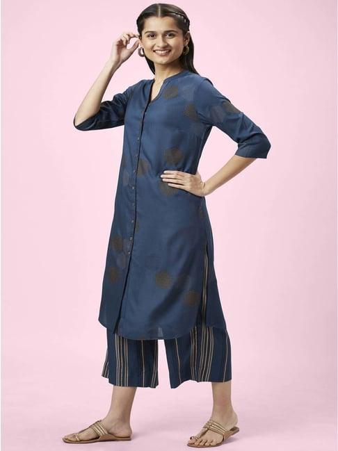 rangmanch by pantaloons navy printed kurta palazzo set