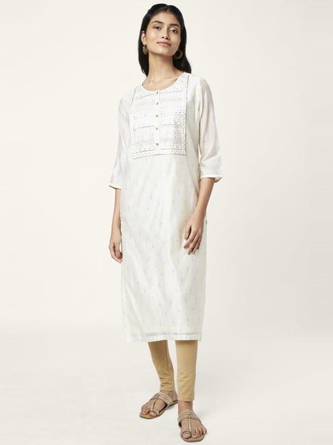 rangmanch by pantaloons off-white embellished straight kurta