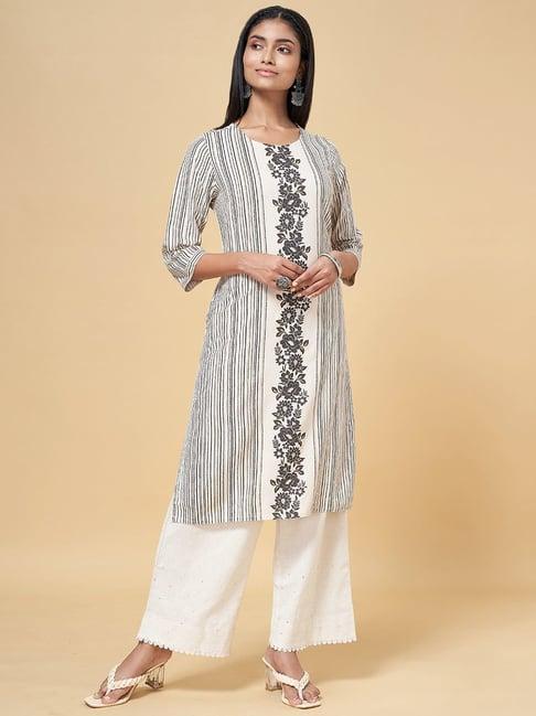 rangmanch by pantaloons off-white printed straight kurta