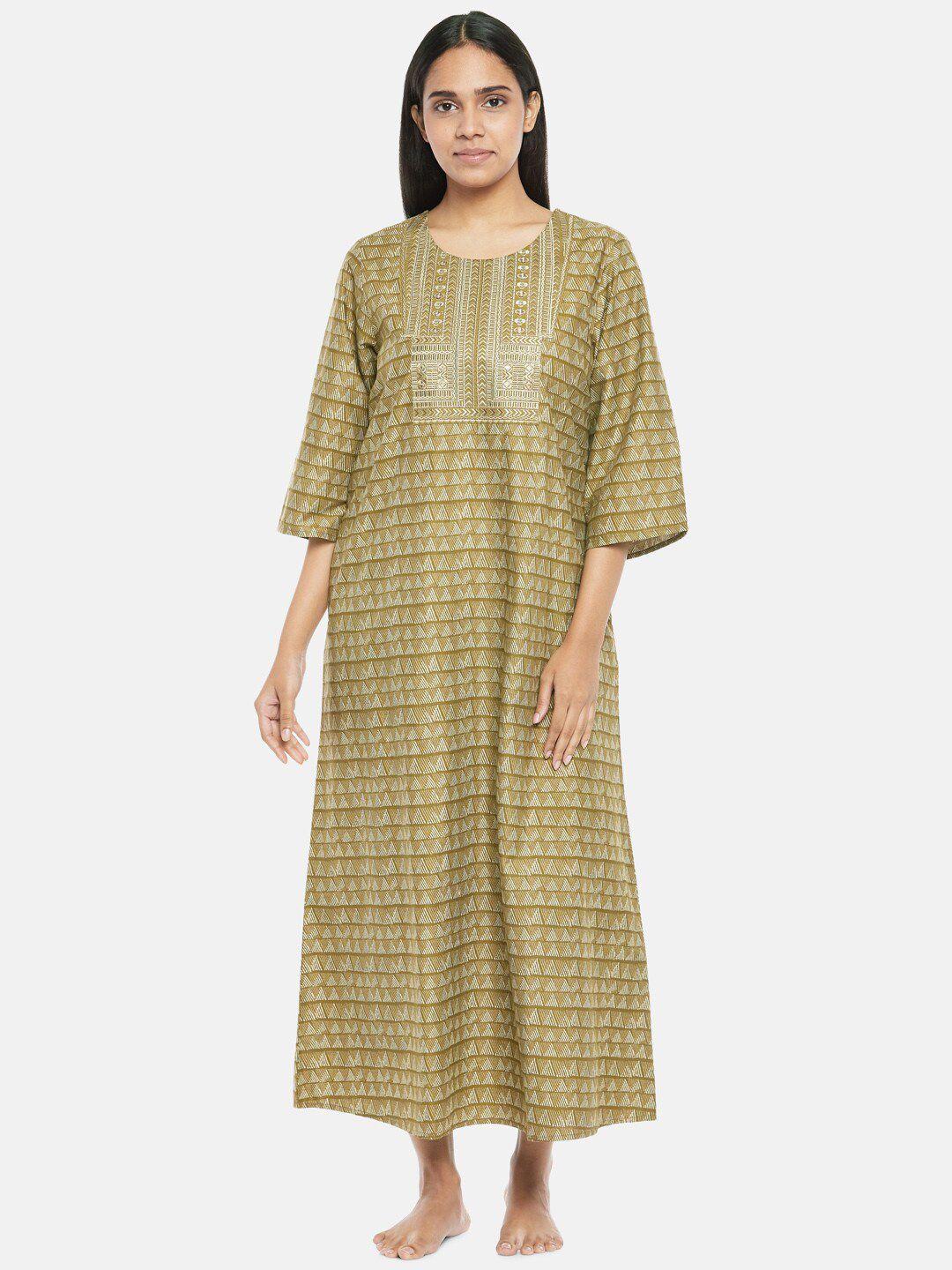 rangmanch by pantaloons olive green printed maxi nightdress