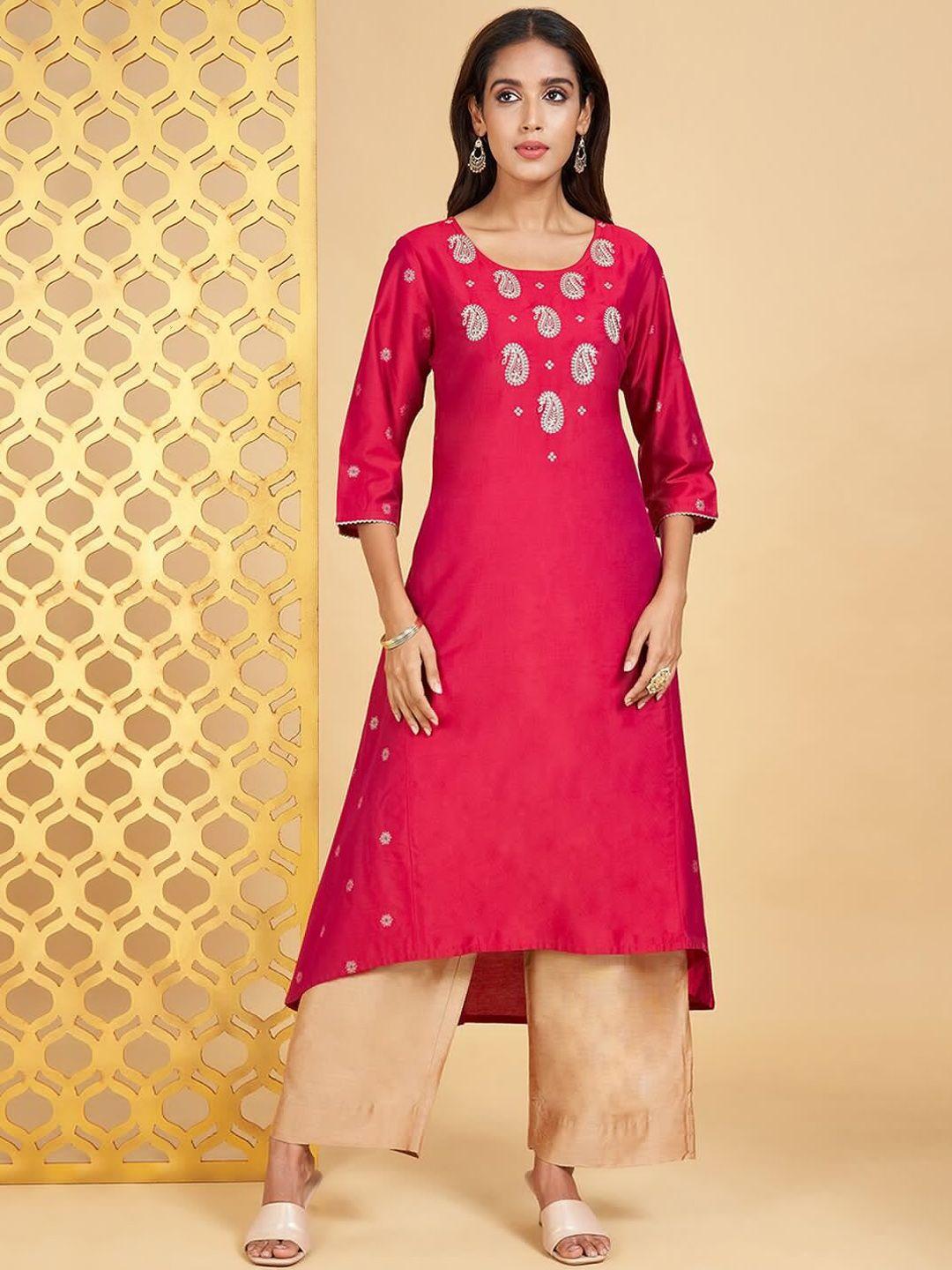 rangmanch by pantaloons paisley embroidered high low a-line kurta