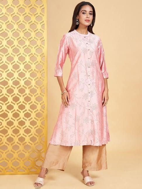 rangmanch by pantaloons peach embellished a line kurta