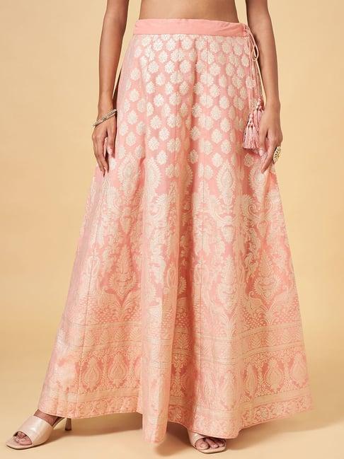 rangmanch by pantaloons peach embroidered skirt