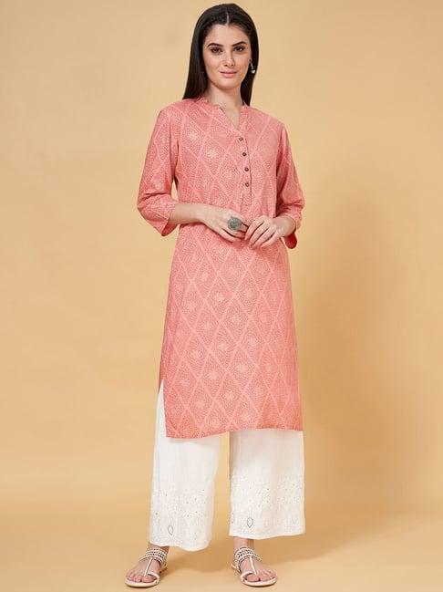 rangmanch by pantaloons peach printed straight kurta